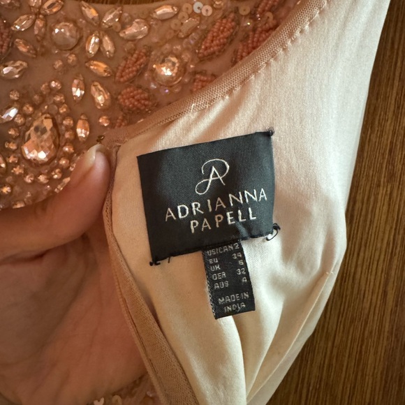 Adrianna Papell Beaded Cocktail Dress – Peach & Cream Embellished Sheath - Picture 3 of 3